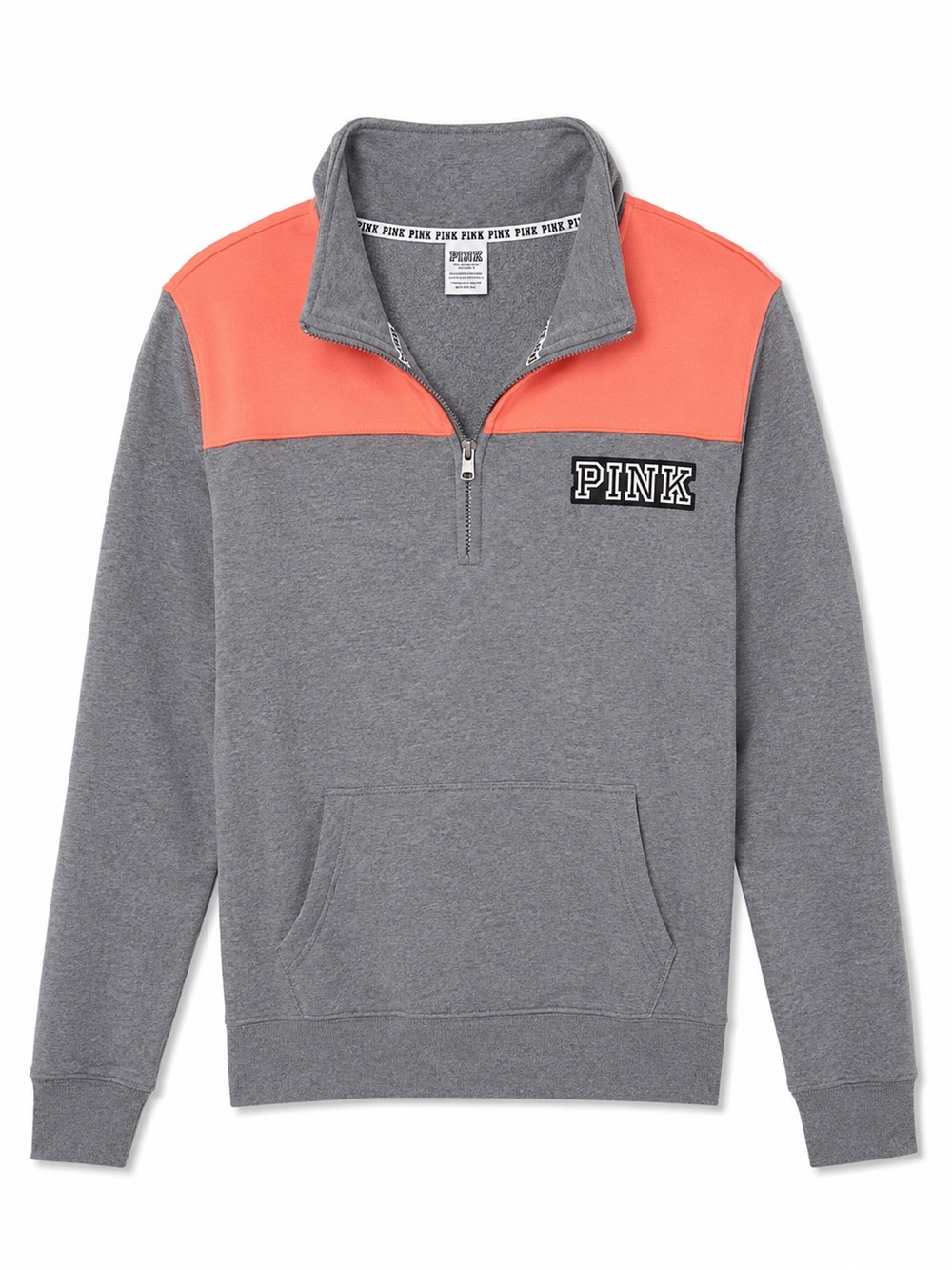 PINK Victoria's Secret Gray Half-Zip Pullover with Coral Yoke
